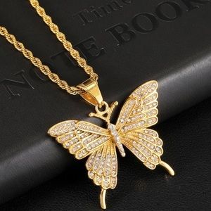 New! Stainless Steel Butterfly Necklace Zirconia
